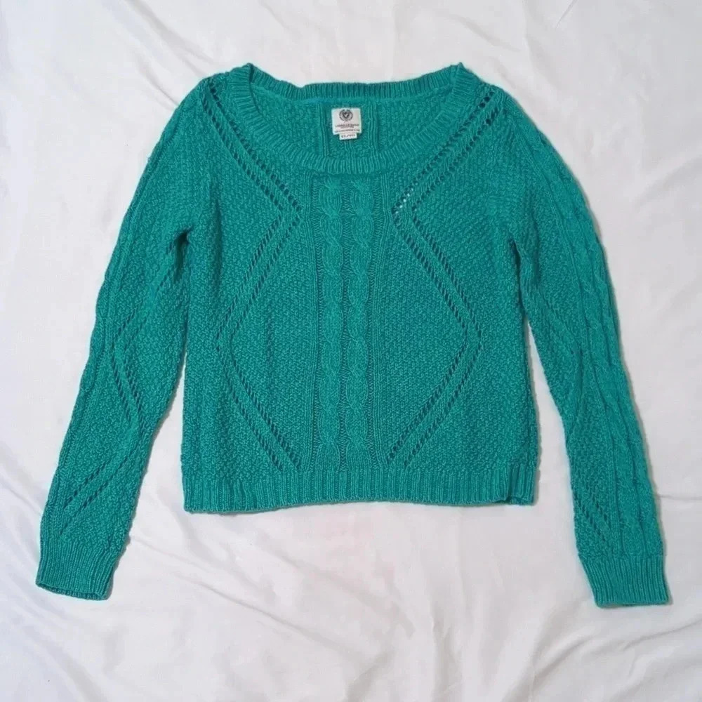 AEO Open Cable Knit Sweater, Color Aquamarine Size XL